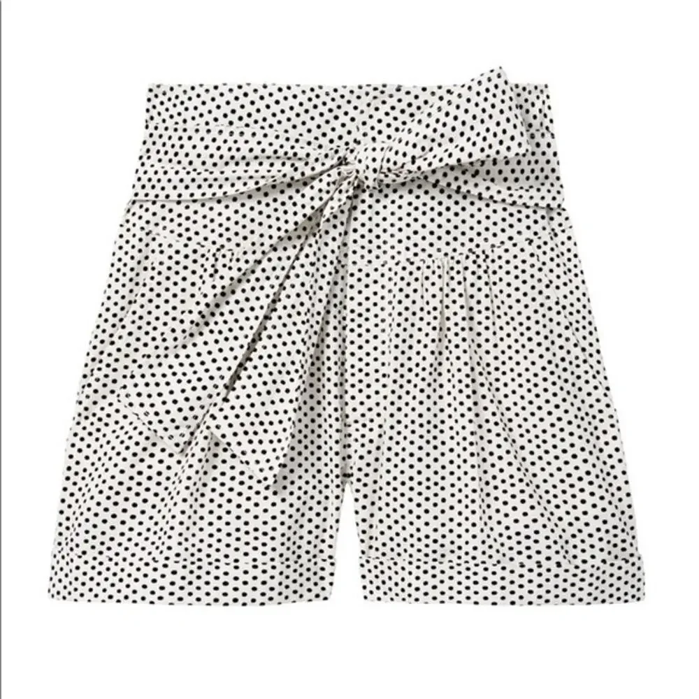 La Vie Rebecca Taylor Corinne White Black Polka Dot High Rise Tie Waist Shorts L